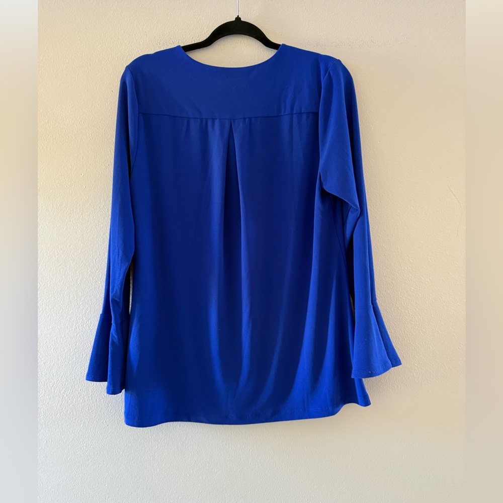 Susan Graver Royal Blue Blouse With Bell Sleeves - Picture 5 of 6